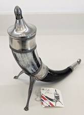 VINTAGE VIKING SAGA PEWTER DRINKING HORN HAUGRUD NORWAY WITH LID 25cm H x 26cm L