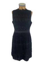 OASIS DRESS 12 BLACK Upper Broderick Anglaise Fringed Short Midi RaRa Skirt 20s