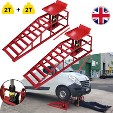 2x 2T Hydraulic Car Ramps Heavy Duty Garage Van Ramp with 5 Ton Bottle Lift Jack