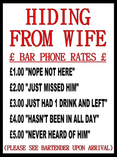 Hiding from wife humorous pub - from,