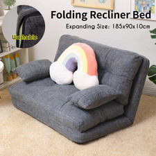 185cm Double Fabric Sofa Bed Sleeper Couch Folding Recliner Beds Adjustable Grey