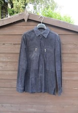 MENS ZARA GENUINE REAL LEATHER SHIRT SMALL PIT TO PIT 21" IN NAVY BLUE
