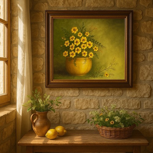 Signed hand painted floral - hand-painted,,