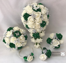 Wedding Bouquets emerald green flowers Bride Bridesmaid Flower Girl Wand posy