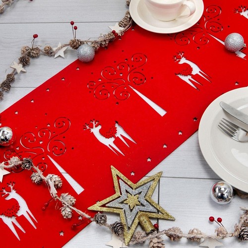 Reindeer red felt table runner - reindeer,