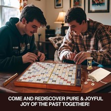 Luxury Crossword Word Game Portable w Magnetic Rotating Wooden Board Carry Case