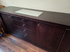 Large black solid oak sideboard with frosted glass insert - John Lewis