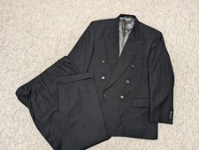 vintage USA made 2PC SUIT double breasted 42R 34x32 black NORDSTROM pinstripe