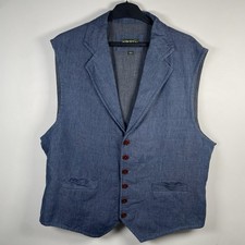 Orvis 100% Linen Waistcoat Herringbone Vest Blue Indigo Mens Size L