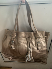Cavalcanti Italian Leather Large Shoulder Bag Slouch Tote Gold 13x16x5cm