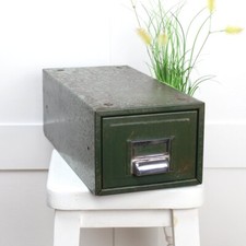 Vintage Industrial Green Metal Index Filing / Engineer Drawer. 39 x 18 x 14cm.