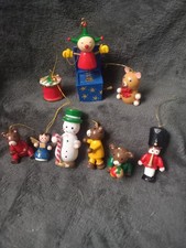9 Vintage Wooden Christmas Tree Decorations Colourful 80s 90s Retro