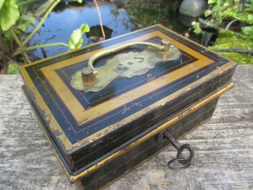 Antique metal cash tin money - antique,