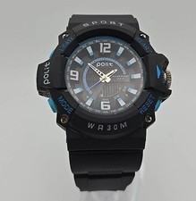 Polit Mens Watch Sports Style Water Resistant Quartz Rubber Strap New Battery 