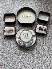 Bella Perlina Beaded Crystal Bracelet Blue & Silver W/Box & Bead Case New  NWT 