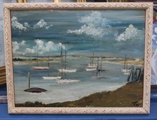 Vintage painting - Bembridge harbour Isle of Wight monogram J C H