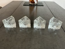 Vintage Bark Glass Candle Holder x 4 Heavy Stubby Triangular Shape 70s Retro MCM
