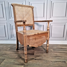 Antique Victorian Cane Bedroom Solid Wooden Commode Chamber Chair Turned