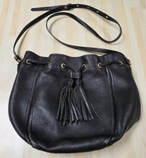 J CREW~FAB BLACK LEATHER ACROSS BODY, SHOULDER DRAWSTRING  BAG~POCKETS~SOFT~VGC