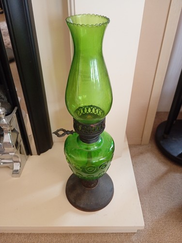 Vintage green glass hurricane - vintage,