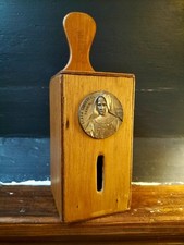 Antique Vintage Wood Church Money Box,Offertory Case,Old Nun Religious Plaque