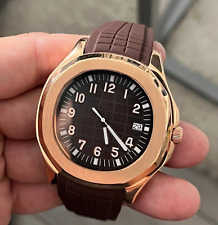 Custom Mod Seiko NH35 Rubber Strap Rose/Gold Nautical Style Watch Automatic