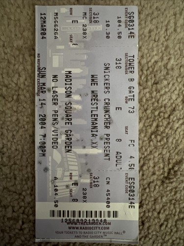 Wrestlemania ticket with - xx,