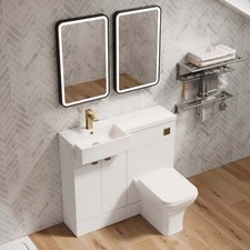 Hudson Reed 1000mm Combi Unit Brass & Semi Recessed Square Basin Gloss White