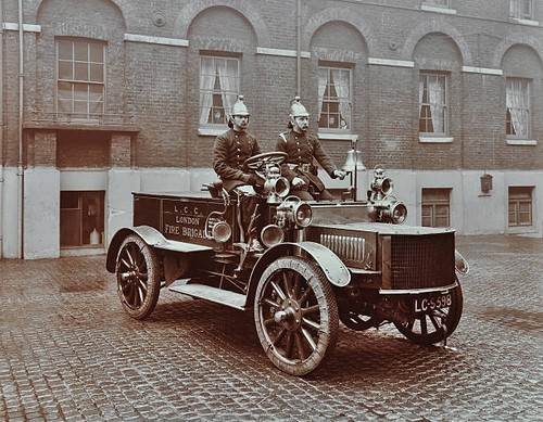 Firemen brass helmets - firemen, in