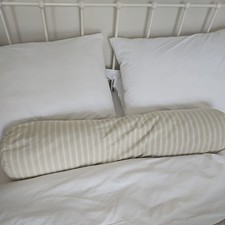 Antique Fabric. Vintage Green Ticking, French Feather Filled Bolster Cushion 