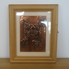 Framed Celtic Style Embossed Copper Art Letter M Wall Plaque Handcrafted Unique