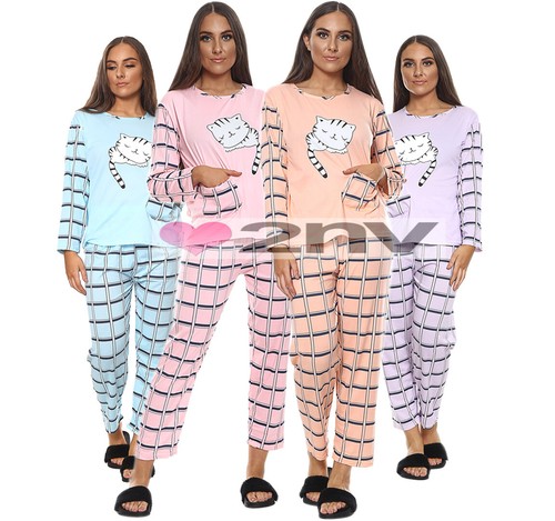 Ladies cozy cat pyjama set - cozy,