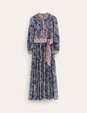 BNWT Boden Alba Tiered Viscose Maxi Dress Sz 12 R, Blue Opulent Paisley