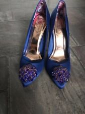 Ted Baker Peetch Satin Royal Blue Embellish Heels Women Shoes Brooch Size 40 New