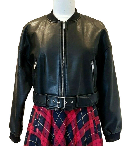 Zara black faux leather jacket - black,