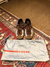 Prada Driving Shoe, Suede, UK men’s size 6 1/2.  Brown & silver.  With dust bag.