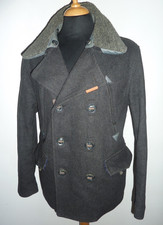 Superdry Pea Coat Wool Blend Grey Jacket Overcoat Men's Medium Navy Label Trench