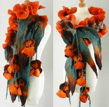 Hand Felted -ART Scarf /wool merino  and silk- iris-