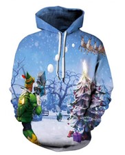 Ugly JUMPER TAGVO Graphic 3D Christmas Hoodie Elf Throw snowball S/M. Bad taste