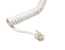 White Telephone Handset Cable - Curly / Coiled RJ10 2m Uncoiled 40cm Coiled 