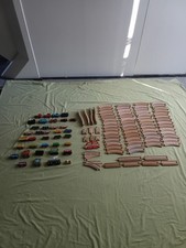 114 Piece Wooden Train Set 77 Track Pieces 9 Engines And 28 Assorted Trucks