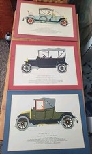3 Vintage Car Prints Of Old Vehicles Ford Renault Vermorel