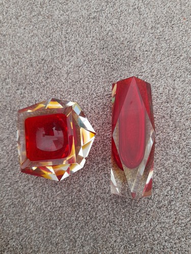 Murano glass faceted - , red