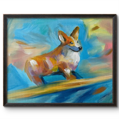 Corgi surfing dog beach - surfing,