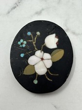Antique Petra Dura Inlay Stone Jewelry Panel With White And Plus Flowers