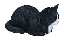 Real Life Black / White Dreaming Cat | Highly Detailed Garden Decoration