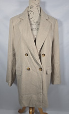 H&M Double Breasted Blazer Jacket Woven Herringbone Oatmeal Button Up BNWT Large