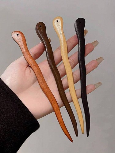 4pcs wooden hair pins bun - wooden,