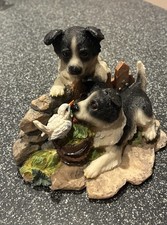 Border Collie Collectibles Figurine - puppies playing with a bird