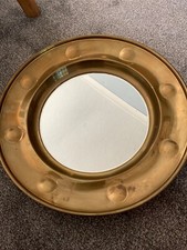 Vintage Large Brass metal Ships Porthole Nautical Mirror. 37cm